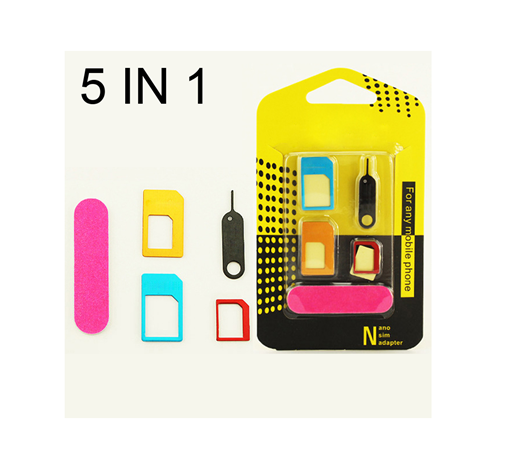 5 in 1 Nano Sim Card Adapters Micro Sim Card Standard SIM Card Adapter For iPhone 4 4S 5 5c 5s 6 6s