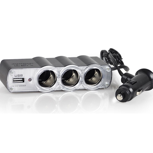 Πολύπριζο Αναπτήρας Αυτοκινήτου Με 3 Υποδοχές Και Μια Έξοδο USB-In Car Triple Socket USB WF-0120