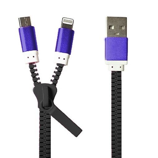 USB καλώδιο φερμουάρ 2 σε 1 USB 2.0 σε lightning και microUSB - 0.5μ - OEM bulk - Χρώμα: Μαύρο