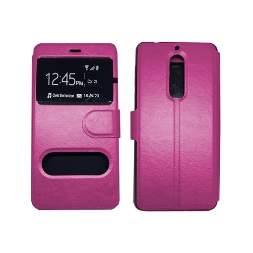 Θήκη Βιβλίο Με Διπλό Παράθυρο για Nokia 5 - Χρώμα: Ροζ