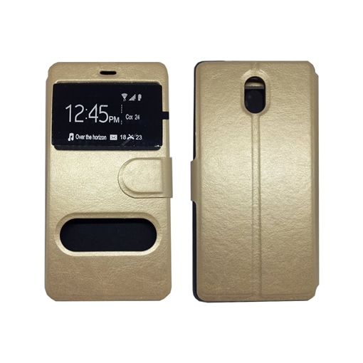 Θήκη Βιβλίο Με Διπλό Παράθυρο για Nokia 3 - Χρώμα: Χρυσό