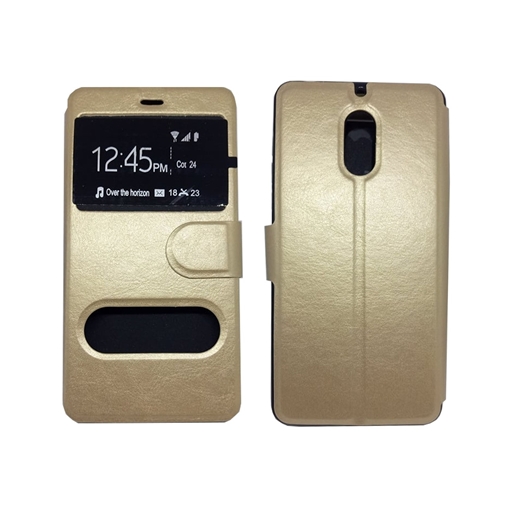 Θήκη Βιβλίο Με Διπλό Παράθυρο για Nokia 6 - Χρώμα: Χρυσό
