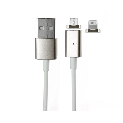 ΟΕΜ - Μαγνητικό καλώδιο - Magnetic USB 2 (male) to Lightning (male), Type-C (male) and micro-USB (male) 1,5m - Χρώμα : Ασημί