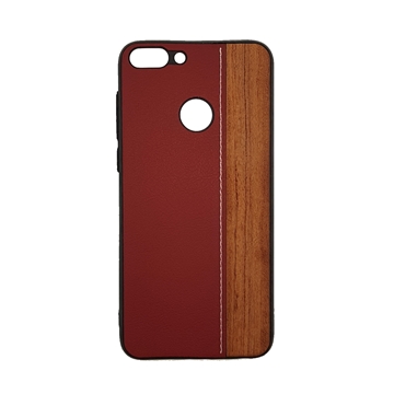 Θήκη πλάτης Wood Leather για Huawei P Smart - Χρώμα: Κόκκινο