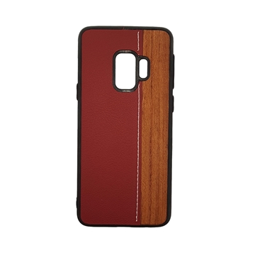 Θήκη πλάτης Wood Leather για Samsung Galaxy S9 (G960) - Χρώμα: Κόκκινο