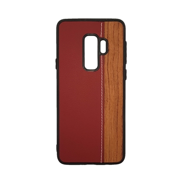Wood Leather Back Case for Samsung Galaxy S9 Plus (G965) - Color : Red