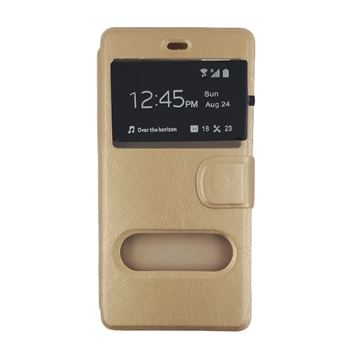 Θήκη Βιβλίο Stand με Διπλό Παράθυρο για Huawei P9 Lite - Χρώμα: Χρυσό