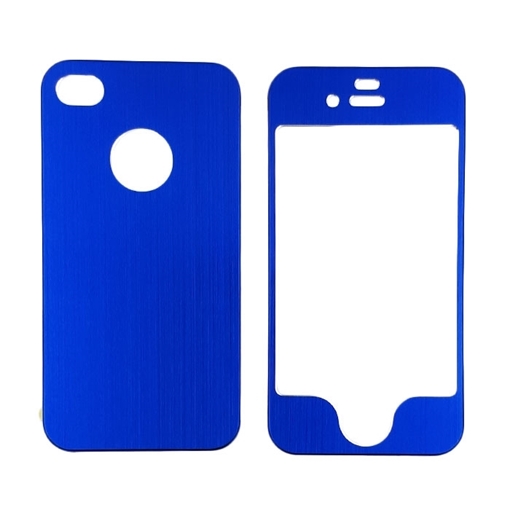 Θήκη Αλουμινίου Back Front Skin Sticker Metal για Apple iPhone 4 - Χρώμα: Μπλε
