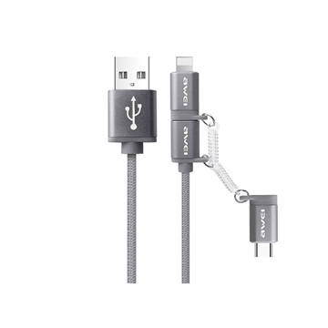 Awei CL-990 Καλώδιο Φόρτισης 0.1m Micro USB/USB Type-C/Lightning Fast Charging Cable - Χρώμα: Γκρι