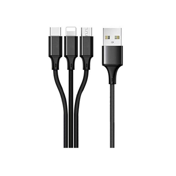 Καλώδιο Φόρτισης 1m Universal 3 σε 1 Micro USB/USB Type-C/Lightning Fast Charging Data Cable - Χρώμα: Μαύρο