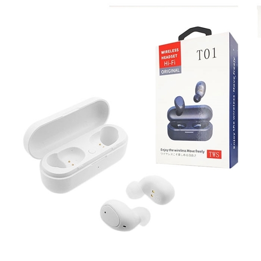 Bluetooth TWS-T01 Ασύρματα Ακουστικά με Βάση Φόρτισης Waterproof Wireless Twin Earbuds Stereo Headset with Charging Dock - Χρώμα: Λευκό