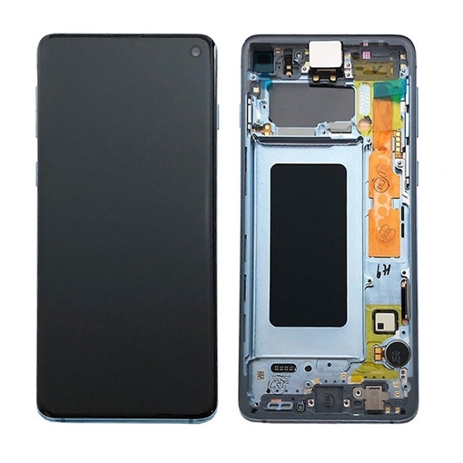 Γνήσια Οθόνη LCD με Μηχανισμό Αφής και Πλαίσιο για Samsung Galaxy S10 G973F GH82-18850C - Χρώμα: Μπλε