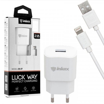 Εικόνα της inkax- CD-27 Φορτιστής με USB 2.1A / Lightning USB Καλώδιο - Χρώμα: Λεύκο