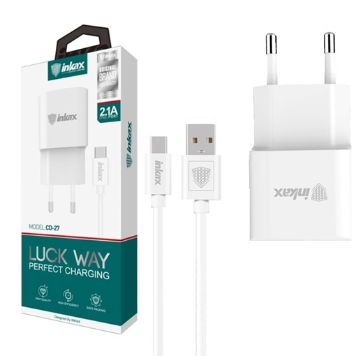 Picture of inkax- CD-27 USB Fast Charger 2.1A With Τype -C Cable - Color: White