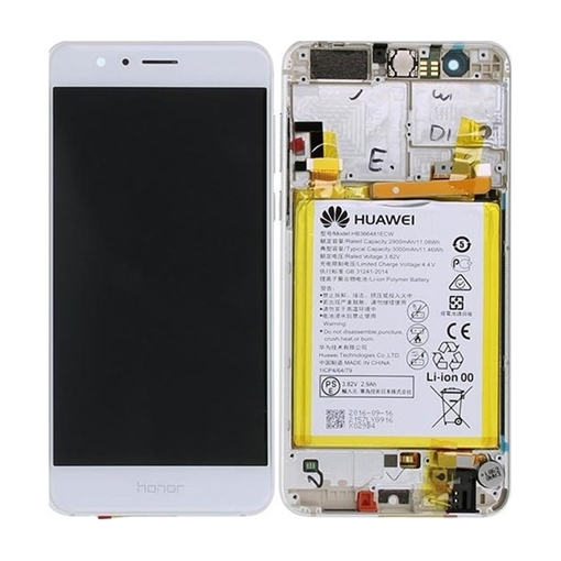 Γνήσια Οθόνη LCD με Μηχανισμό Αφής και Πλαίσιο και Μπαταρία  για Huawei Honor 8 (Service Pack) 02350USJ - Χρώμα: Λευκό