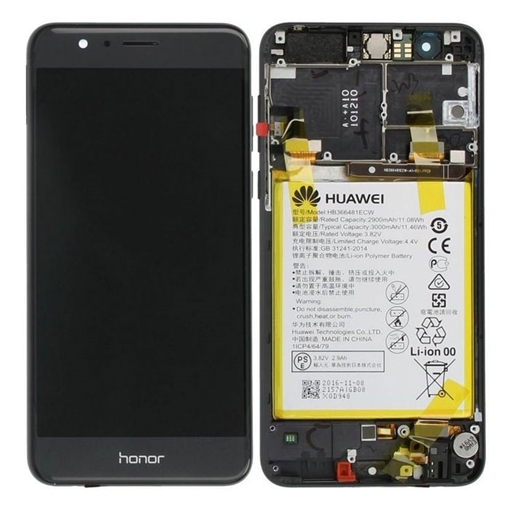 Γνήσια Οθόνη LCD με Μηχανισμό Αφής και Πλαίσιο και Μπαταρία  για Huawei Honor 8 (Service Pack) 02350VAS - Χρώμα: Μαύρο