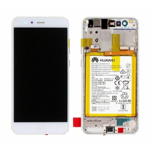 Γνήσια Οθόνη LCD με Μηχανισμό Αφής και Πλαίσιο με Μπαταρία για Huawei P10 Lite (Service Pack) 02351FSC - Χρώμα: Λευκό
