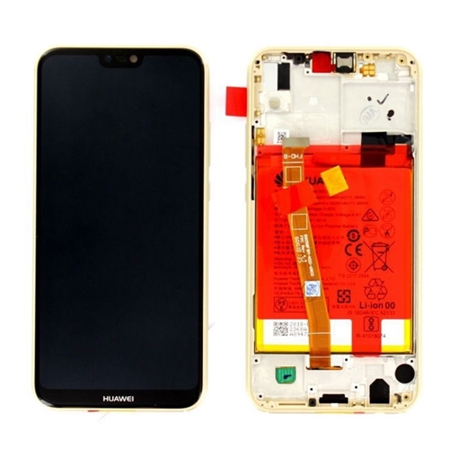 Γνήσια Οθόνη LCD με Μηχανισμό Αφής και Πλαίσιο με Μπαταρία για Huawei P20 Lite (Service Pack) 02351WRN - Χρώμα: Χρυσό