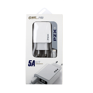 Εικόνα της PZX P40 Φορτιστής Ταξιδιού USΒ και Καλώδιο Lightning Σετ / Traveling USB Charger with Charging Cable Lightning Set 5A / Q.C 5.0 1Μ - Χρώμα : Λευκό