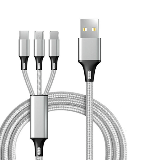Καλώδιο Φόρτισης / Data Fashion Cable 3 σε 1 Micro USB / Type-C / Lighting 1,2 μ - Χρώμα: Ασημί