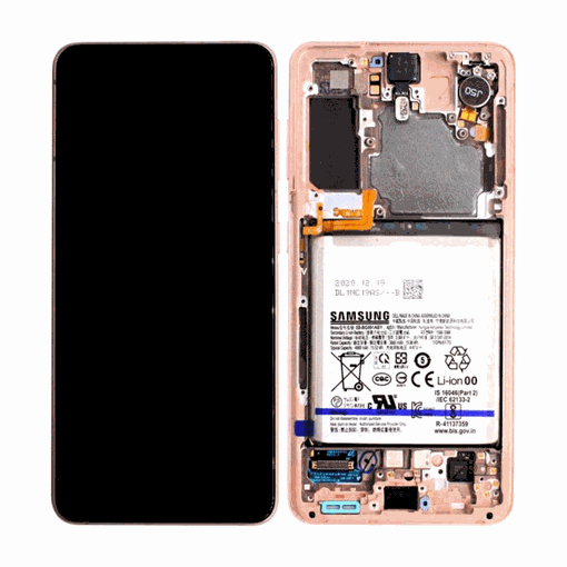 Γνήσια Οθόνη LCD με Μηχανισμό Αφής , Πλαίσιο και Μπαταρία για Samsung Galaxy  S21(G991B) GH82-24716D - Χρώμα: Ροζ