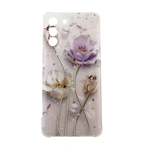 Θήκη Πλάτης Σιλικόνης για Samsung Galaxy S21 G991B - Σχέδιο: Ροζ-Χρυσά Λουλούδια