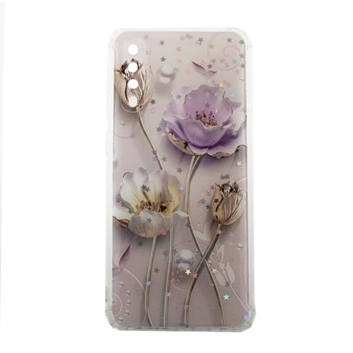 Θήκη Πλάτης Σιλικόνης για Samsung Galaxy A50 A505F -Σχέδιο: Ροζ-Χρυσά Λουλούδια