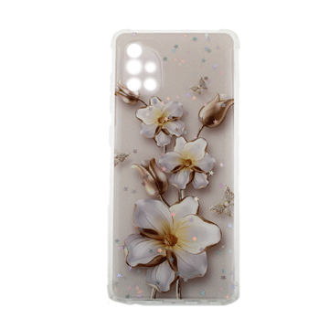 Εικόνα της Θήκη Πλάτης Σιλικόνης για Samsung A715F Galaxy A71 -Σχέδιο: Λευκά-Χρυσά Λουλούδια