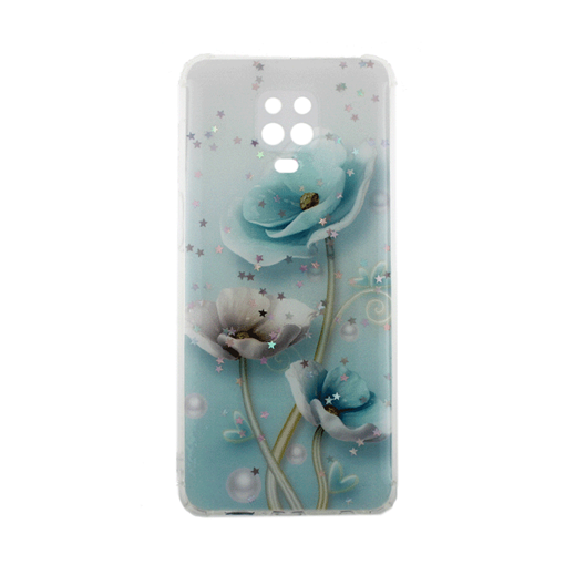 Θήκη Πλάτης Σιλικόνης/Silicone Case για Xiaomi Redmi Note 9 Pro - Σχέδιο: Μπλε Λουλούδια