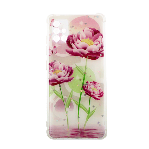 Θήκη Πλάτης Σιλικόνης για Samsung Galaxy A51 A515F - Σχέδιο: Ροζ Λουλούδια