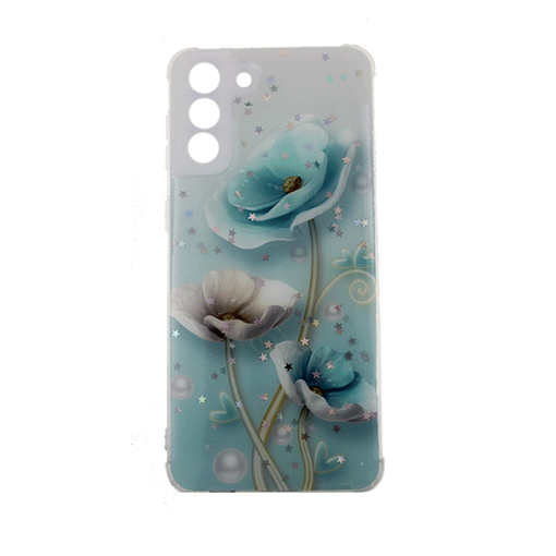 Θήκη Πλάτης Σιλικόνης για Samsung Galaxy S21 Plus (G996B) - Σχέδιο: Μπλέ Λουλούδια