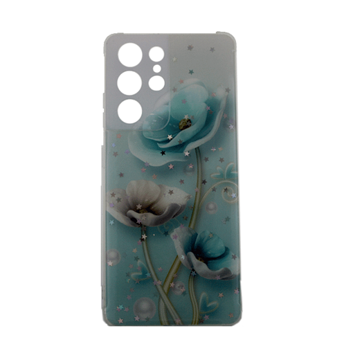 Θήκη Πλάτης Σιλικόνης για Samsung Galaxy S21 Ultra 5G - Σχέδιο: Μπλέ Λουλούδια