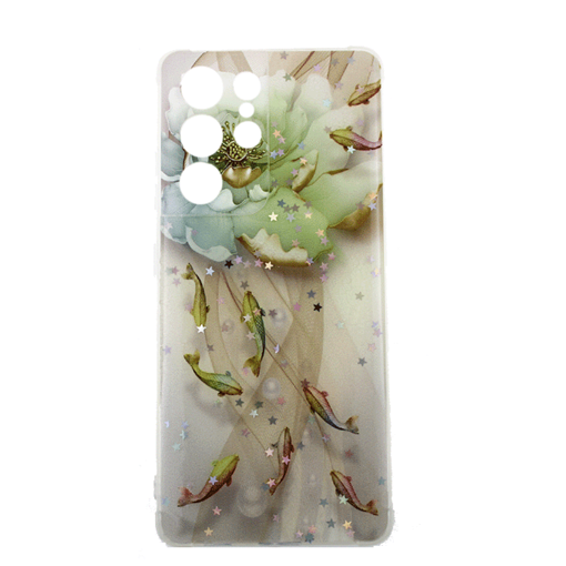 Θήκη Πλάτης Σιλικόνης για Samsung Galaxy S21 Ultra 5G - Σχέδιο: Πράσινο λουλούδι με ψαράκια