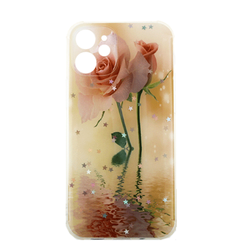 Θήκη Πλάτης Σιλικόνης για iphone 12 Mini - Σχέδιο: Ροζ Λουλούδια