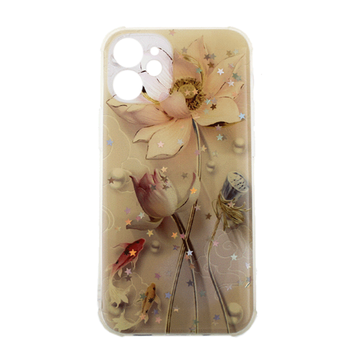 Θήκη Πλάτης Σιλικόνης για iPhone 12 Mini - Σχέδιο: Λουλούδια με Αστέρια