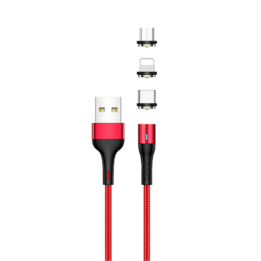 Picture of USAMS SJ439USB02 U29 Charging Cable Magnetic 1M Type C Micro USB Lightning Braided Data 2.1Α - Color: Red