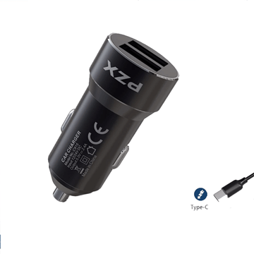 Picture of PZX C915 Car Charger with 2 USB ports And Type -C Cable - Color: Black