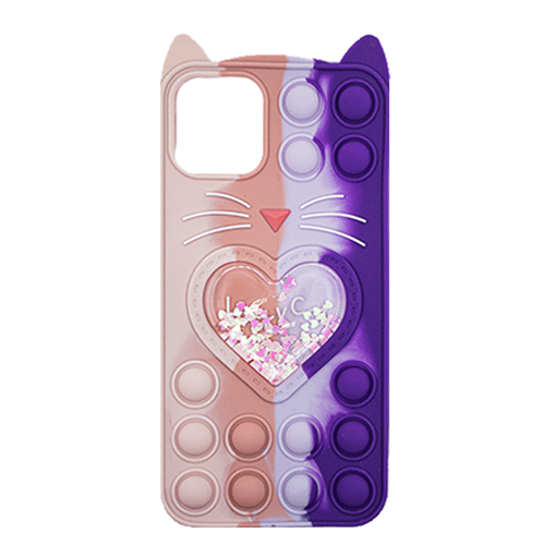 Θήκη Σιλικόνης με αυτάκια Colorful Bubbles για iphone 13 Pro Max - Σχέδιο: Πολυχρώμη Καρδούλα (Ροζ - Μωβ)
