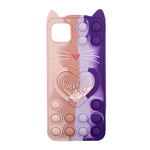 Picture of Silicone Case with Ears Colorful Bubbles for Samsung Galaxy A22 5G - Design: Colorful Heart (Pink - Purple)