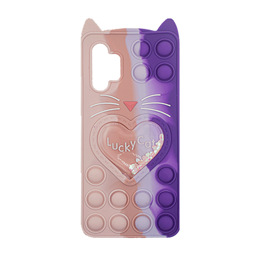 Picture of Silicone Case with Ears Colorful Bubbles for Samsung Galaxy A32 4G - Design: Colorful Heart (Pink - Purple)