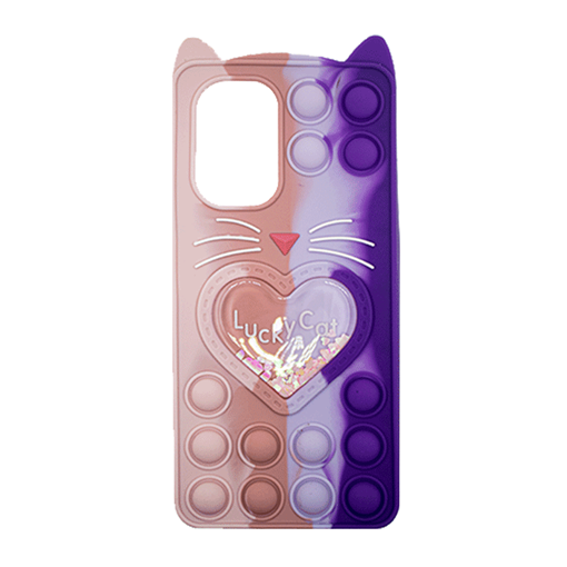 Picture of Silicone Case With Ears Colorful Bubbles for Samsung Galaxy A52 4G / 5G - Design: Colorful Heart (Pink - Purple)