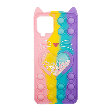 Picture of Silicone Case with Ears Colorful Bubbles for Samsung Galaxy Α12 - Design: Colorful Heart (Coral -  Light Purple)