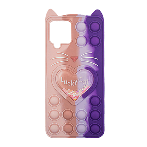 Picture of Silicone Case With Ears Colorful Bubbles for Samsung Galaxy Α12 - Design: Colorful Heart (Pink - Purple)