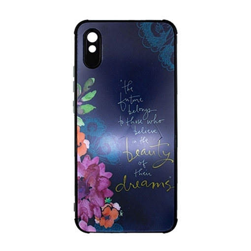 Picture of Silicone Back Case For Xiaomi Redmi 9A/9i/9AT- Color: Navy Blue With Flowers