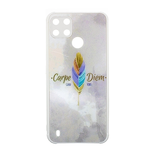Picture of Silicone Back Cover For Realme C21Y/ C25Y- Color: White With A Colorful Feather