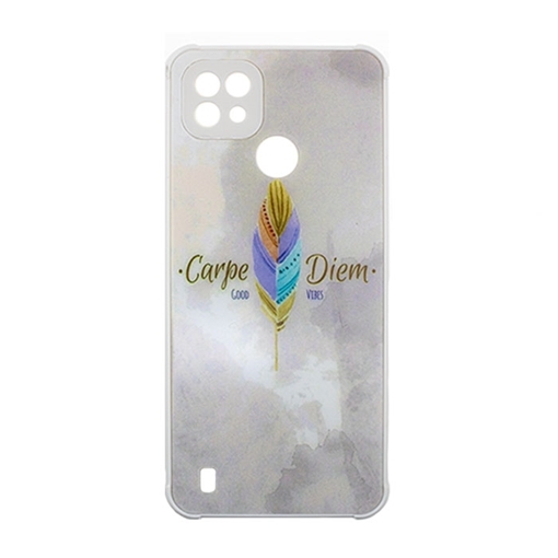 Picture of Silicone Back Cover For Realme C21- Color: White With A Feather