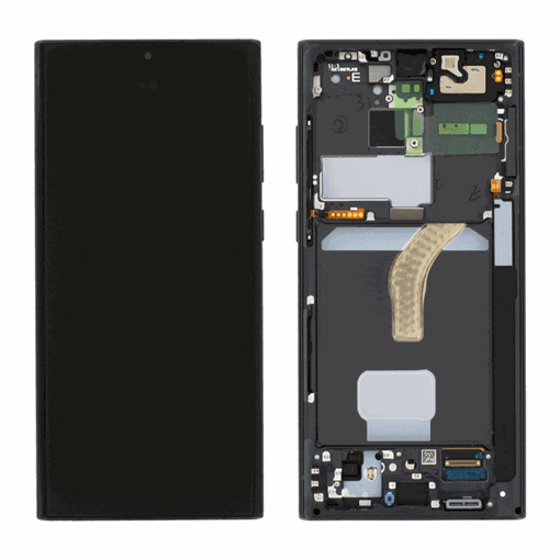 Γνήσια Οθόνη LCD με Μηχανισμό Αφής και Πλαίσιο για Samsung Galaxy S22 Ultra (S908B) GH82-27488A -Χρώμα: Phantom black