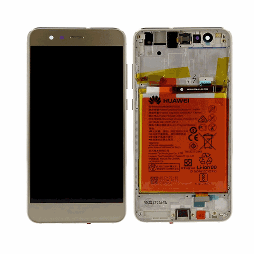 Γνήσια Οθόνη LCD με Μηχανισμό Αφής και Πλαίσιο με Μπαταρία για Huawei P10 Lite (Service Pack) 02351FNS - Χρώμα: Χρυσό