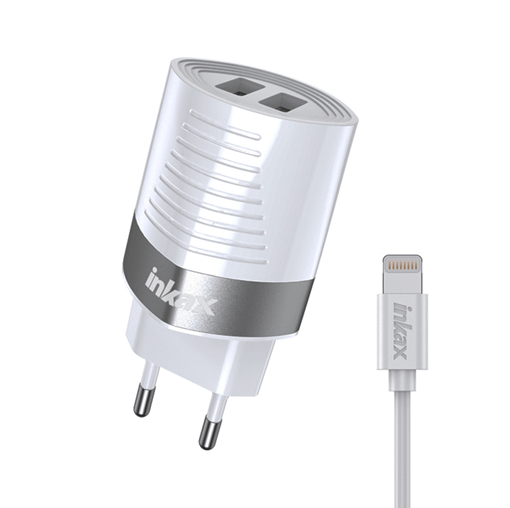 Inkax Φορτιστής με 2 Θύρες USB-A και Καλώδιο Lightning (CD-79) - Χρώμα: Λευκό