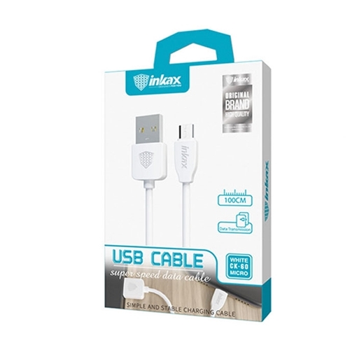 inkax- CK-60  Micro USB 2.1Α  Kαλώδιο Φόρτισης 1μ - Χρώμα: Λευκό